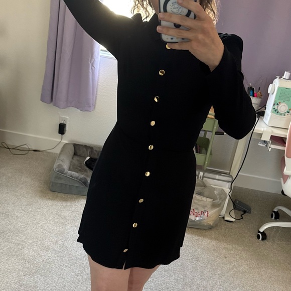 Reformation Hugh Black Mini Dress with Gold Buttons - Picture 5 of 5